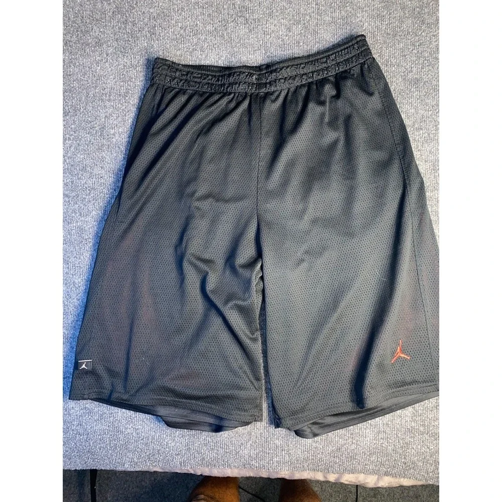 Jordan Athletic Shorts Mens Medium Black Mesh Reversible Elastic Waist Pony Logo